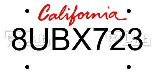 8UBX723 California License Plate