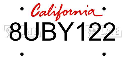 8UBY122 California License Plate