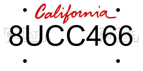 8UCC466 California License Plate
