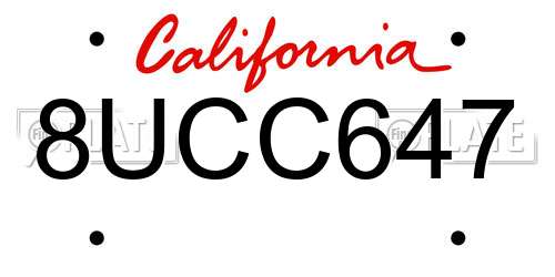 8UCC647 California License Plate