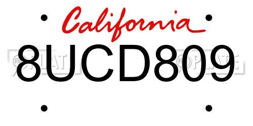 8UCD809 California License Plate