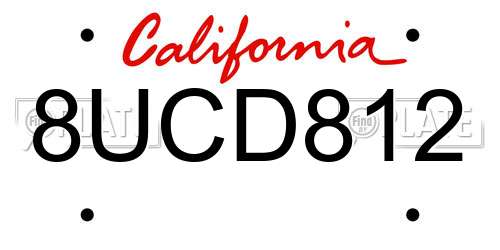 8UCD812 California License Plate