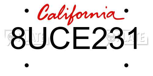 8UCE231 California License Plate