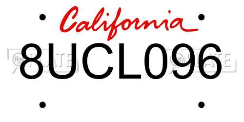 8UCL096 California License Plate