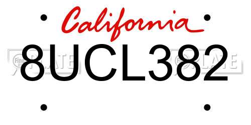 8UCL382 California License Plate
