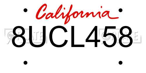 8UCL458 California License Plate