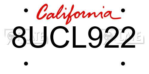 8UCL922 California License Plate