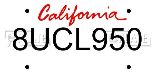8UCL950 California License Plate