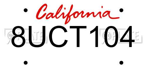 8UCT104 California License Plate