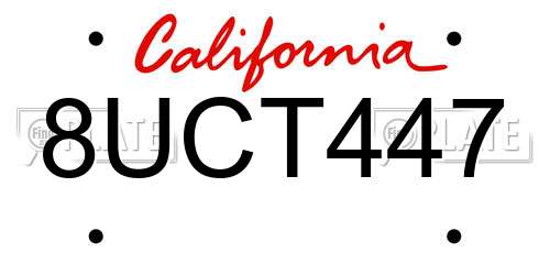 8UCT447 California License Plate
