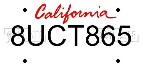 8UCT865 California License Plate