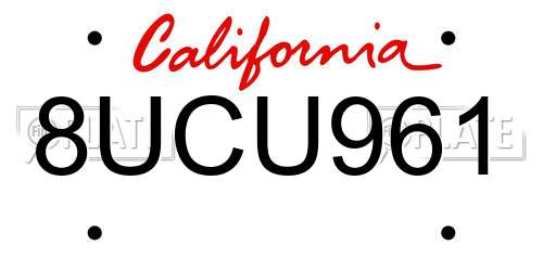 8UCU961 California License Plate