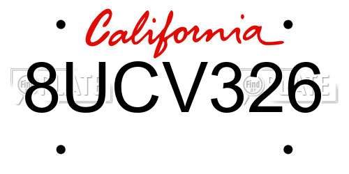 8UCV326 California License Plate