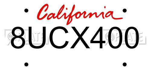 8UCX400 California License Plate
