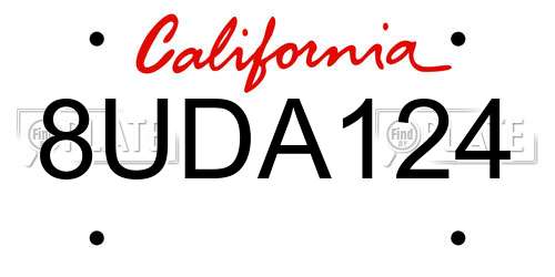 8UDA124 California License Plate