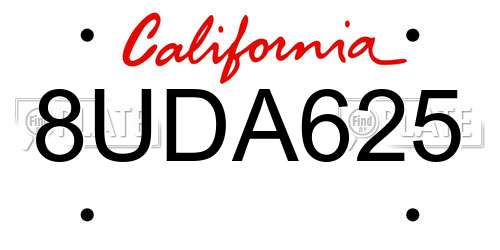 8UDA625 California License Plate