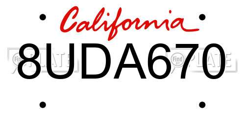 8UDA670 California License Plate