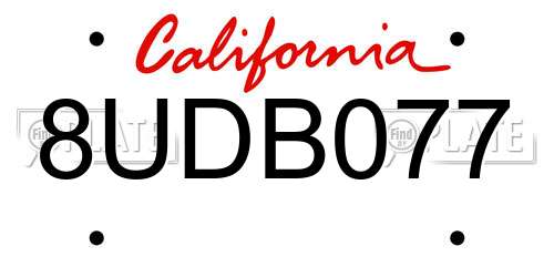 8UDB077 California License Plate
