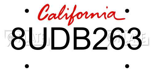 8UDB263 California License Plate