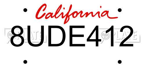 8UDE412 California License Plate