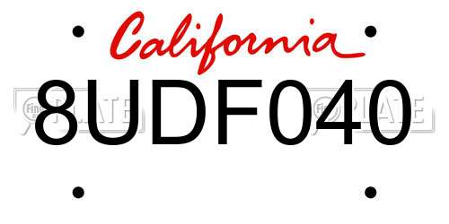 8UDF040 California License Plate