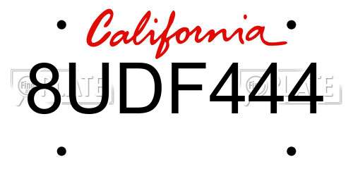 8UDF444 California License Plate