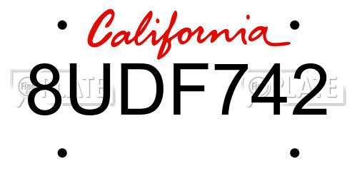8UDF742 California License Plate