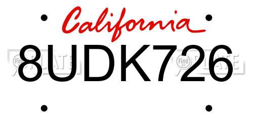 8UDK726 California License Plate