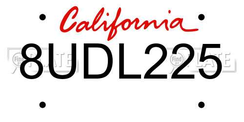 8UDL225 California License Plate