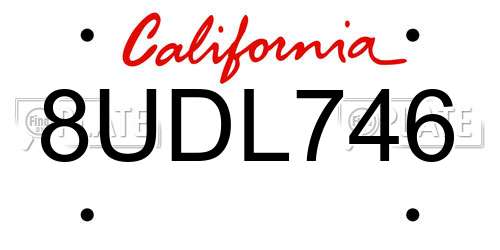 8UDL746 California License Plate