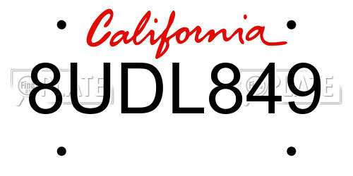 8UDL849 California License Plate