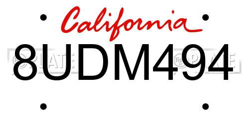 8UDM494 California License Plate