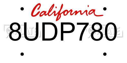 8UDP780 California License Plate