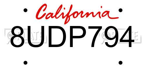 8UDP794 California License Plate