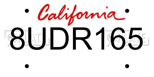 8UDR165 California License Plate
