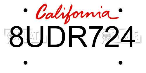 8UDR724 California License Plate