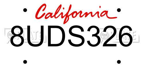 8UDS326 California License Plate