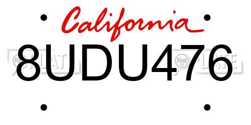 8UDU476 California License Plate