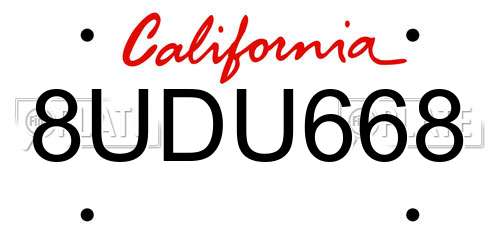 8UDU668 California License Plate