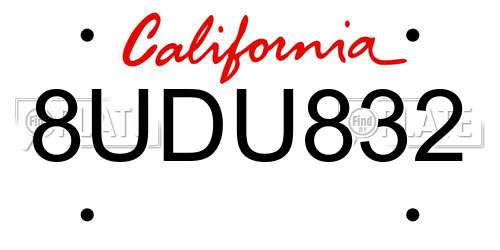 8UDU832 California License Plate