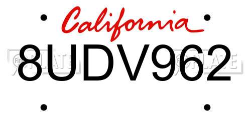 8UDV962 California License Plate
