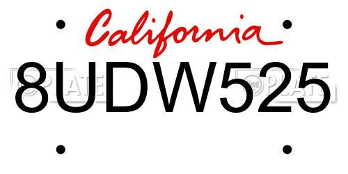 8UDW525 California License Plate