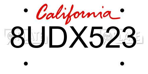 8UDX523 California License Plate