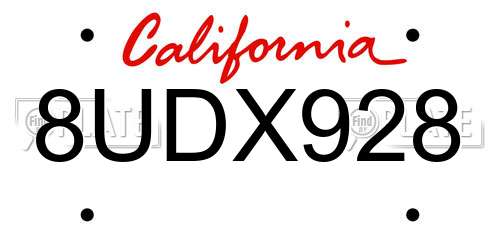 8UDX928 California License Plate