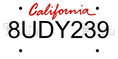 8UDY239 California License Plate