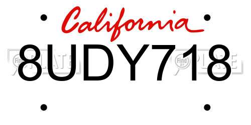 8UDY718 California License Plate