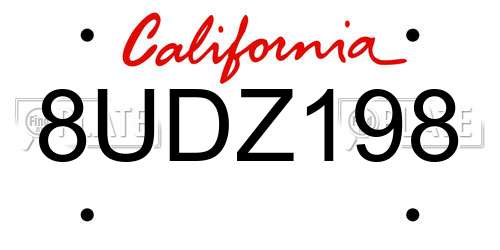 8UDZ198 California License Plate