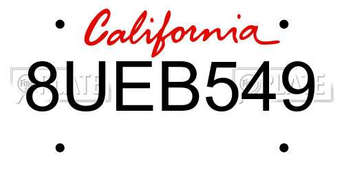 8UEB549 California License Plate