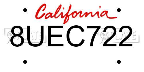 8UEC722 California License Plate