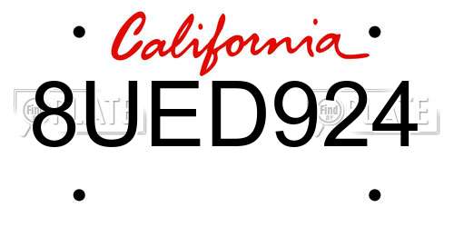 8UED924 California License Plate